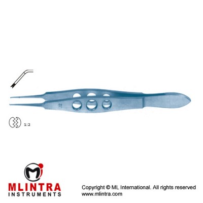 Castroviejo Suture Tying Forcep Angled - 1 x 2 Teeth with Tying Platform Titanium, 11 cm - 4 1/4" Tip Size 0.12 mm